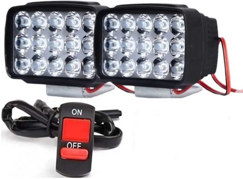 Clubics 15 LED FOG LIGHTS 2PC +1PC SWITCH Fog Lamp Car, Motorbike LED Dash Light Motorbike LED (12 V, 15 W)(Universal For Bike, Pack of 2)