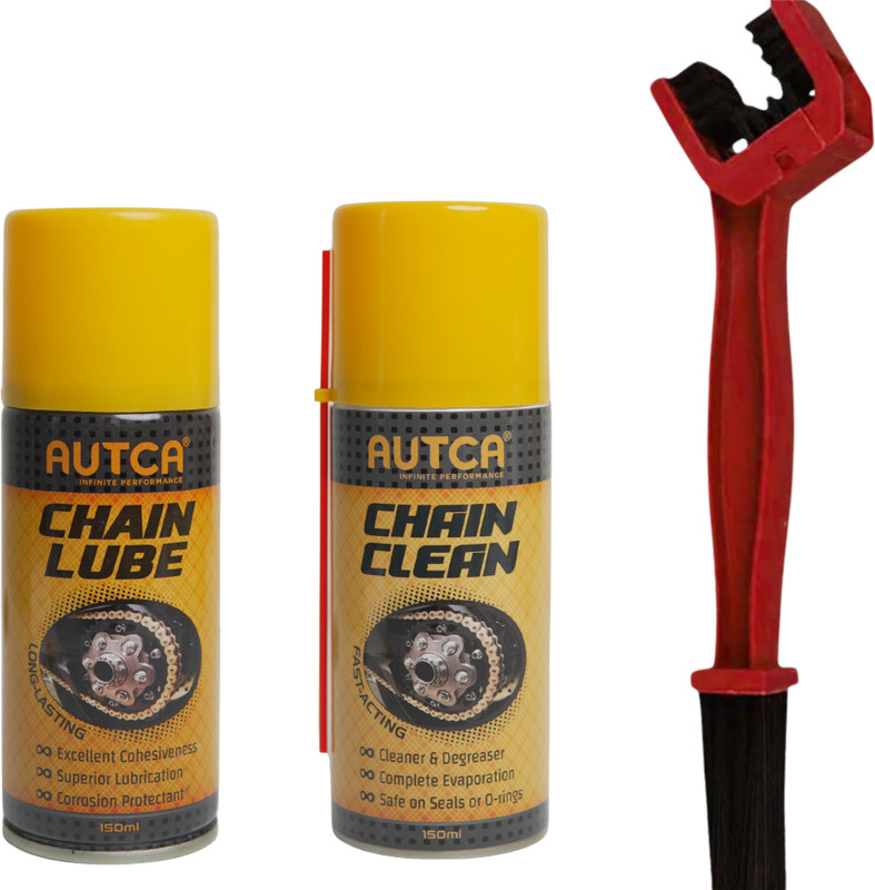 AUTCA Chain Lube Spray 150ML | Chain Clean Spray 150ML | Chain Clean Brush | Bike Protection Kit | Protects Chain, Anti-Rust | High-Performance Lubricant Chain Oil(300 ml, Pack of 3)