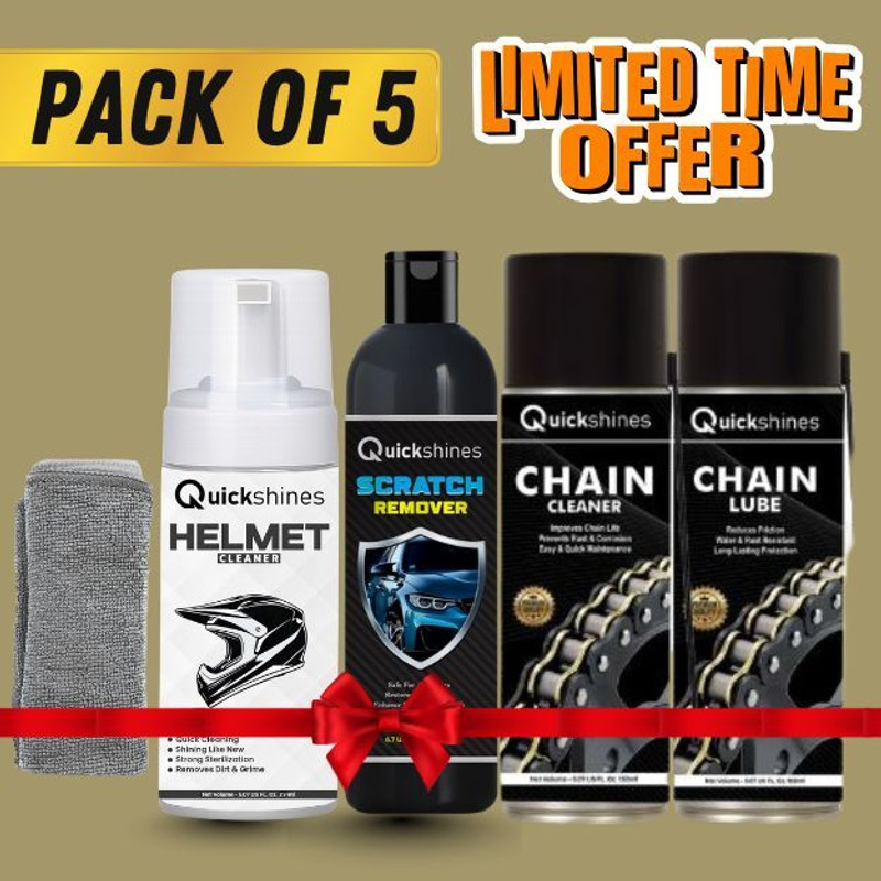Quickshines Complete Bike Care & Detailing Kit – Scratch Remover, Chain Lube Chain & Shine 5 Combo Chain Oil(500 ml, Pack of 5)