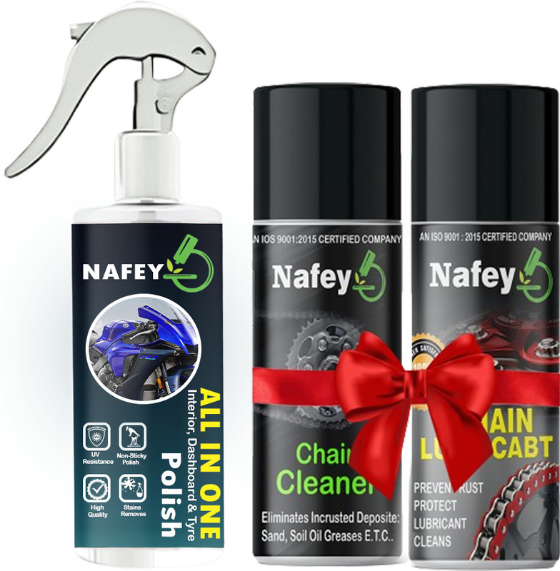 NAFEY Combo Chain Cleaner+Chain Lubricant+All In One Shine Protect Bike & Car/Polish Motorcycle Chain Clean & Chain Lube & All In One Shine Protection Best Quality Chain Oil(550 ml, Pack of 3)