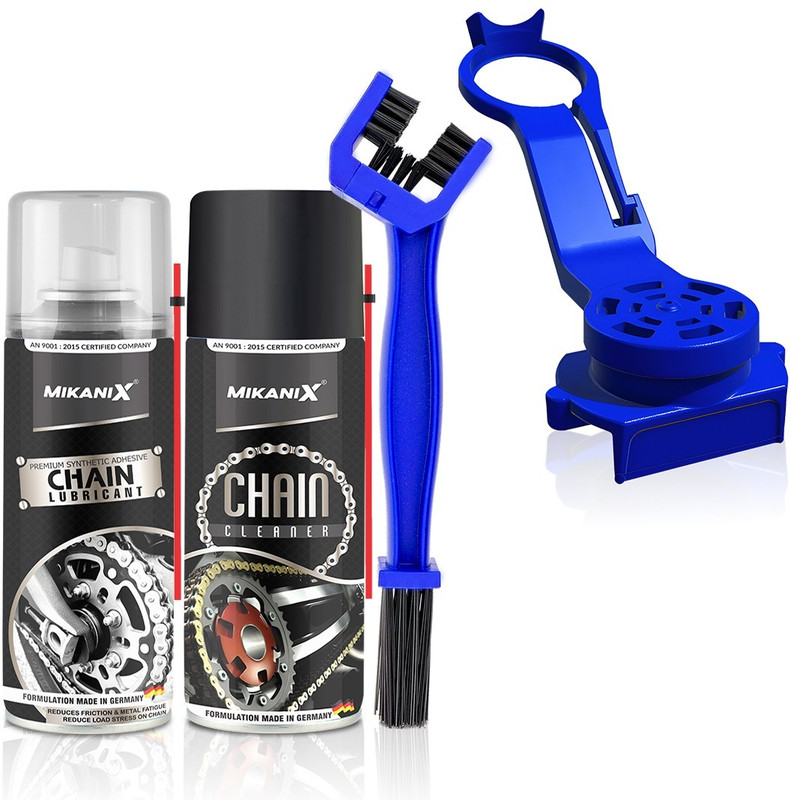 MIKANIX Bike Chain Lubricant & Chain Cleaner Spray with Cleaning Brush & Oiler Nozzle Dispenser Combo for Motorcycle & Bicycle | Cleans, Shines & Protects Chain Oil(300 ml, Pack of 4)