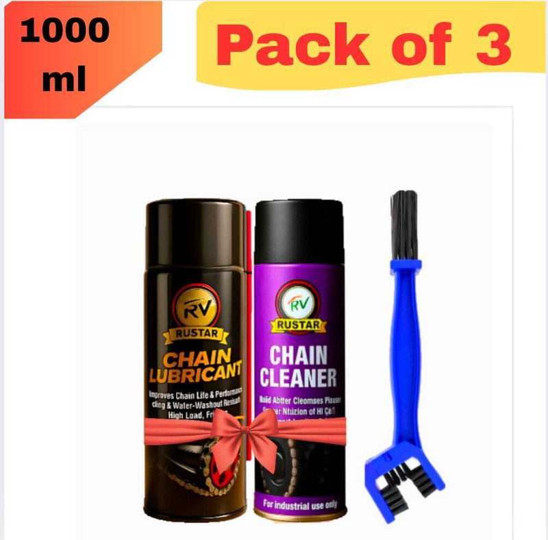 RVRustar Combo of Chain Cleaner+ Chain Lube+ Chain Cleaner Brush | Bike Cleaning, protection & Maintenance| Chain Oil(1000 ml, Pack of 3)