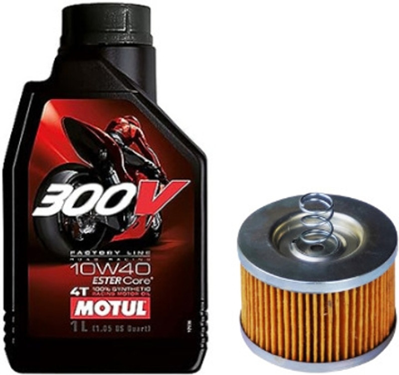 MOTUL 300V 10W40 4T Factory Line Bike Engine Oil with FZ Oil Filter Combo Full-Synthetic Engine Oil(1 L, Pack of 1)