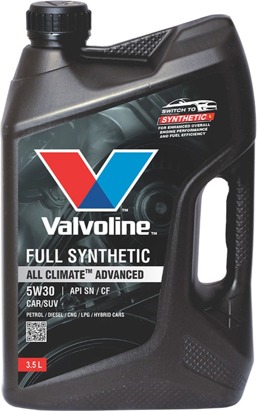 VALVOLINE Full Synthetic 5W30 Engine Oil (3.5 Litre) | API SN/CF | All Climate Advanced | Suitable for Petrol, Diesel, CNG, LPG & Hybrid Cars/SUVs Full-Synthetic Engine Oil(3.5 L, Pack of 1)