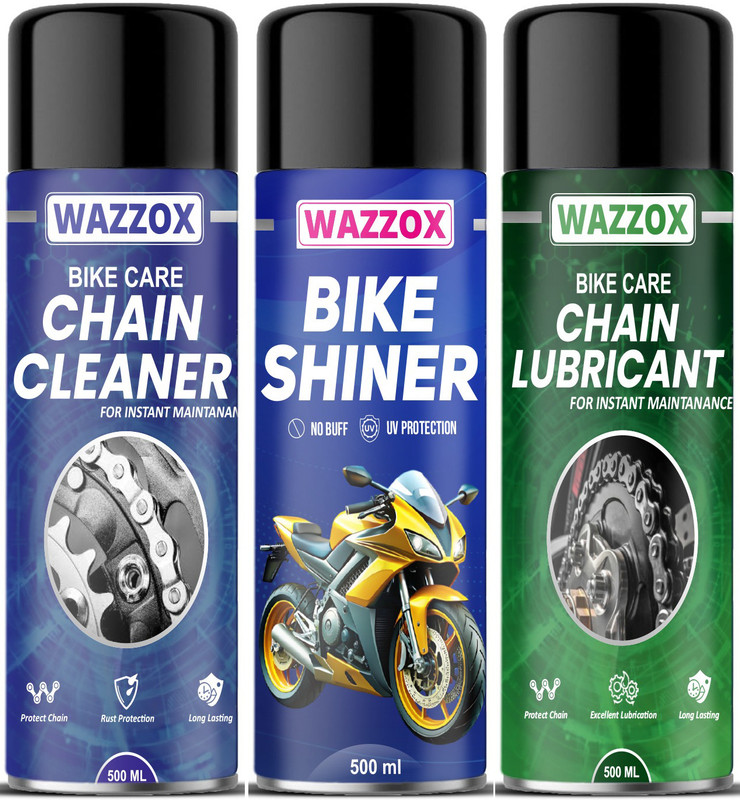 WAZZOX Chain Cleaner + Chain Lube + Car & Bike Shiner Spray Combo Heavy | Cleaning | Shines & Protects Chain Oil(1500 ml, Pack of 3)
