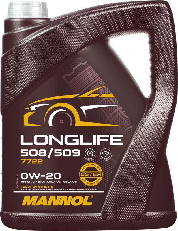 MANNOL 7722 MANNOL Longlife 508/509 0W-20 Synthetic Blend Engine Oil(5 L, Pack of 1)