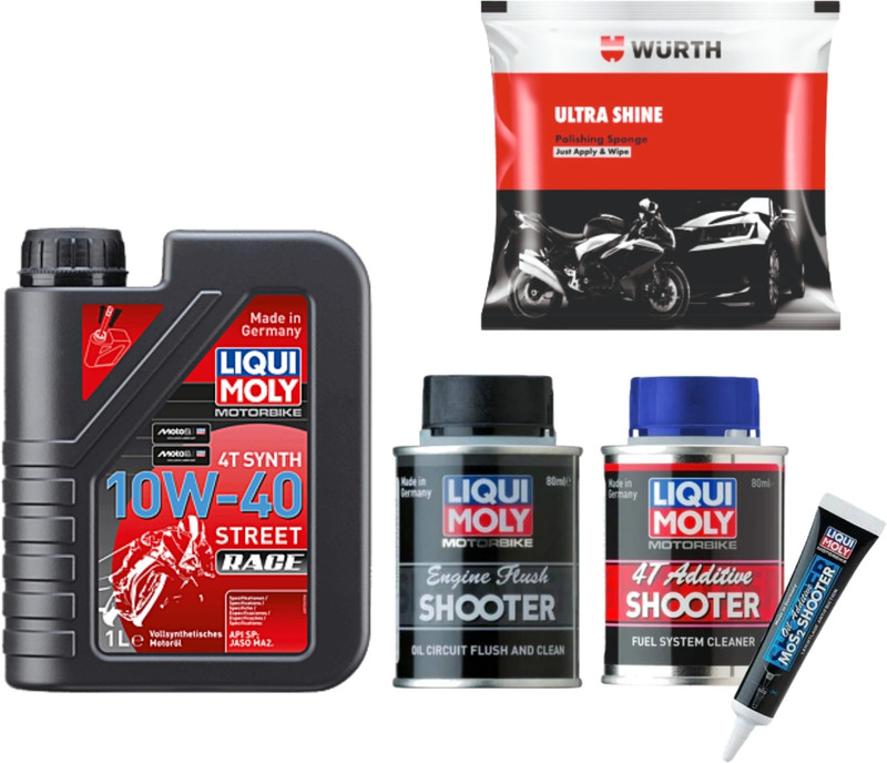 Liqui Moly 10W40 Street Race, MOS2 Shooter, 4T Additive Shooter, Engine Flush Shooter - Heavy Duty Engine Oil(1180 ml, Pack of 5)