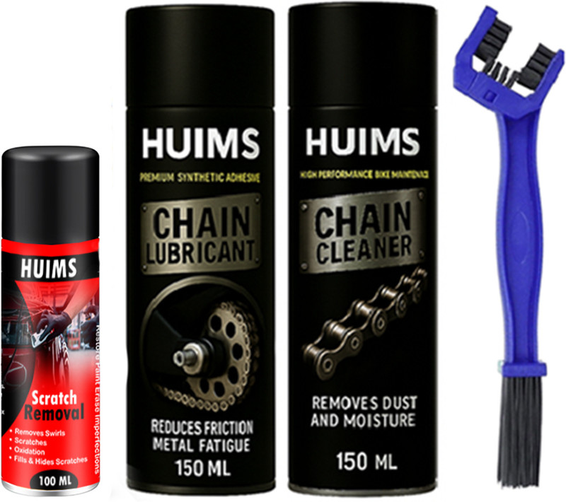 Huims Chain Cleaner, Lubricant, and AE_15 scratch remover 400 ML With chain Brush Chain Cleaner, lube, brush & scratch remover (4 pcs) Chain Oil(400 ml, Pack of 4)