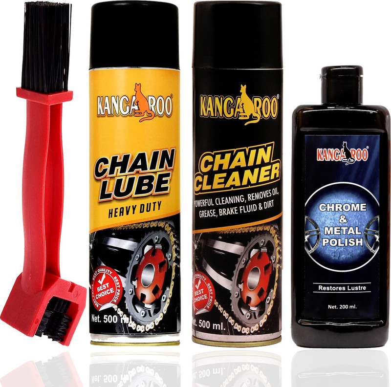 KANGAROO Bike Chain Lube and Cleaner Lubricant Spray With Cleaning Brush and Metal Polish (Perfect Chain Cleaning & Maintenance Kit) Chain Oil(1200 ml, Pack of 4)