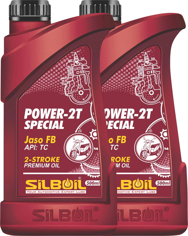 SILBOIL POWER 2T SPECIAL ( API: TC) ( JASO: FB) (2 Bottle of 500ml Each) High Performance 2-Stoke Mineral Engine Oil(1 L, Pack of 2)