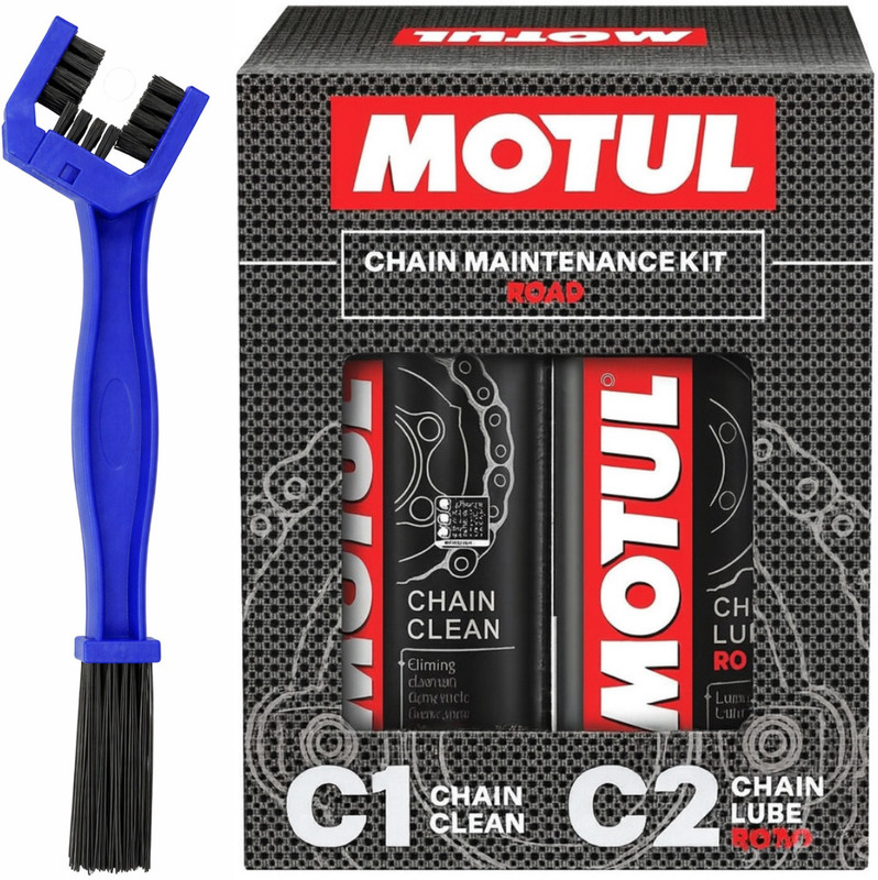 MOTUL Chain Cleaner (150 ml) & Chain Lube (150 ml) | Chain Cleaner Brush | Chain Oil(300 ml, Pack of 3)