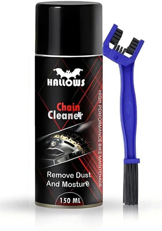 HALLOWS 1 Pcs Chain Cleaner 1 Brush 1 CLOTH Bike Chain Cleaner spray cleaning 001 Degreaser Spray With Brush For Motorbike Chain Oil(150 ml, Pack of 2)