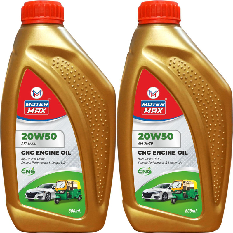 MOTER MAX New High Performance Pack Of 2 500ml 20W50 API SF/CD CNG Vehicle Heavy Duty Engine Oil(500 ml, Pack of 2)