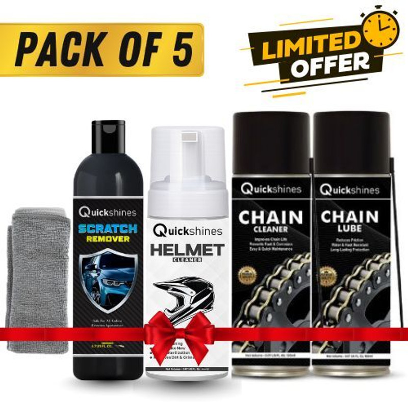 Quickshines Premium Motorcycle Maintenance Kit with Helmet Cleaner, Chain Care Combo QS-ORIGINAL-BIKECLEAN-COMBO5 Chain Oil(500 ml, Pack of 5)
