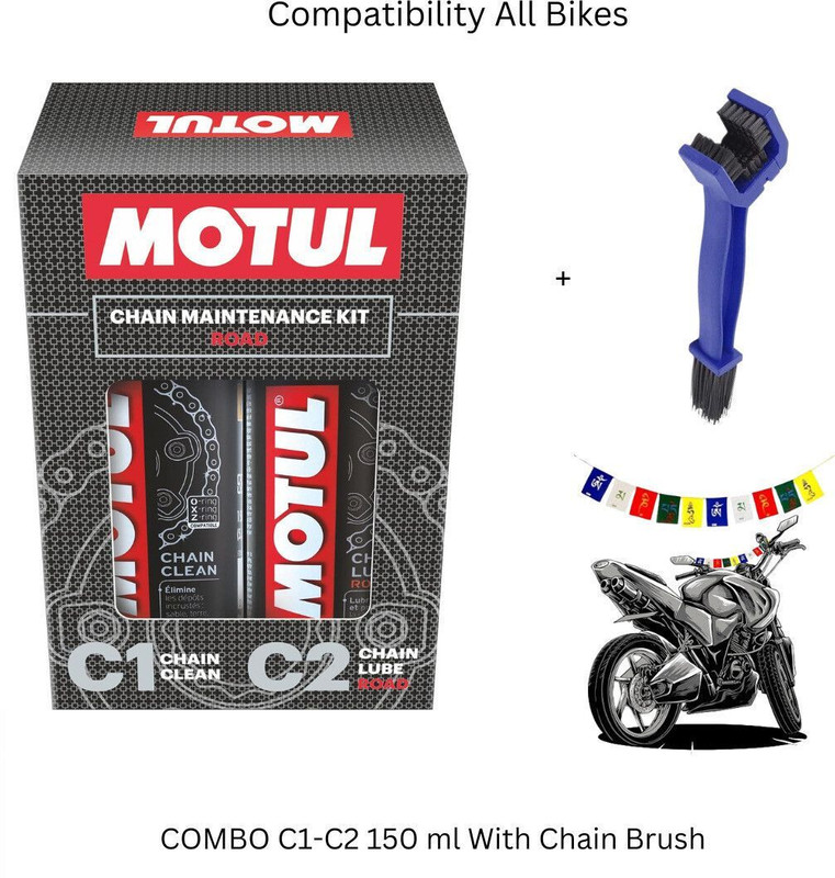 MOTUL C1 C2 Combo Clean & Lube Road + Flag + CHAIN BRUSH MC CARE C1-C2 Fork Oil(300 ml, Pack of 4)