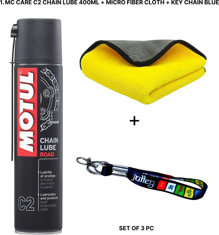 MOTUL Lube+Micro Fiber Cloth+Key Chain MC CARE C2 CHAIN LUBE ROAD Chain Oil(400 ml, Pack of 3)