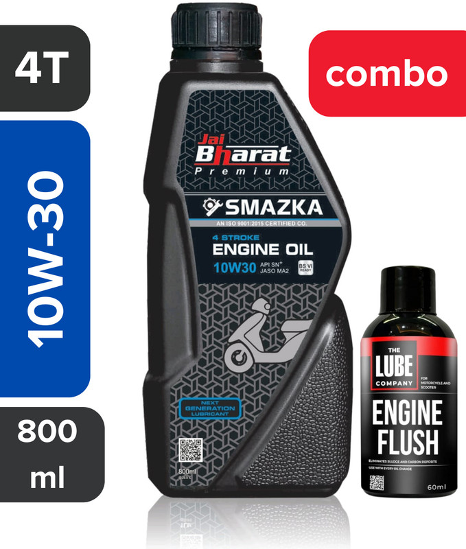 Smazka COMBO 10W-30 Engine Oil + Engine Flush | Engine Oil for Gearless Scooters High-Mileage Engine Oil(800 ml, Pack of 1)