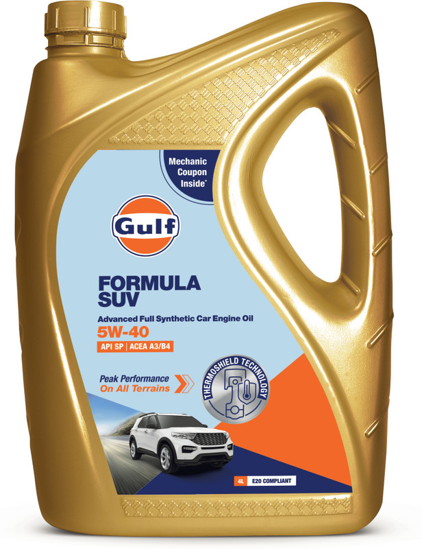 Gulf FORMULA SUV 5W40 API SP, ACEA A3/B4|75% Superior Wear Protection|4 Wheeler Passenger Car Advanced Full-Synthetic Engine Oil(4 L)