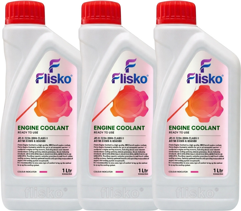 Flisko Ready to Use Engine Coolant 1L (PACK - 3) High Performance Car Radiator Fluid Vehicle Coolant Tank