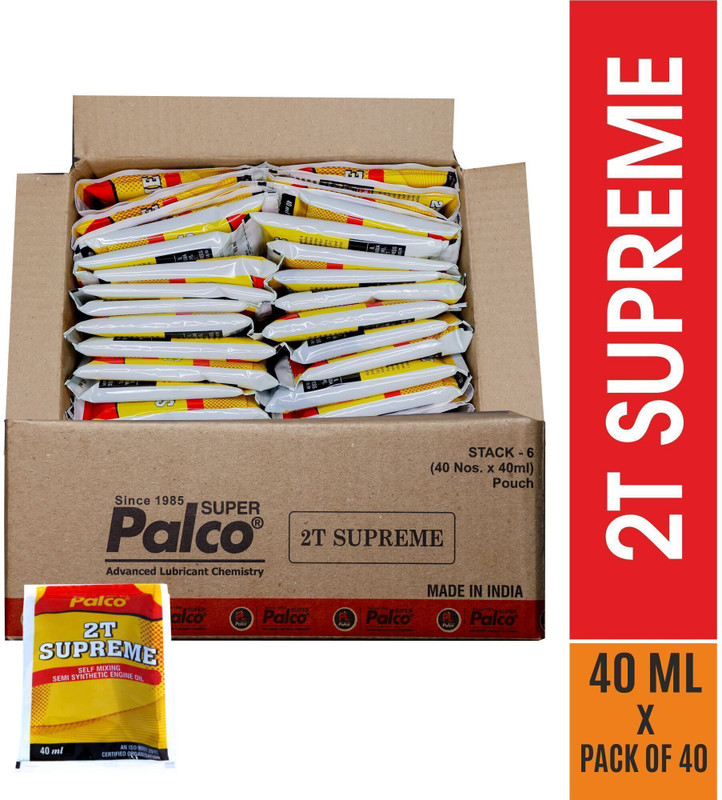 PL SUPER PALCO 2T Supreme (40ml x 40 Pouch) Self Mixing for 2 Stroke Engine Oil for Bike Scooter Auto Petrol Mix Additive API TC JASO FC Semi Synthetic High-Mileage Engine Oil(1600 ml, Pack of 40)