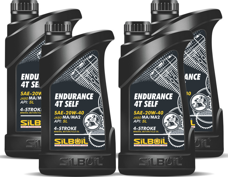 SILBOIL P4 ENDURANCE 4T - SELF 20W-40 ( API: SL) ( JASO: MA/MA-2) High Performance Premium Mineral Engine Oil(900 ml, Pack of 4)