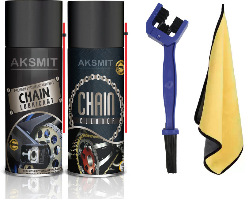 Rhtdm Vehicle Chain Lube and Cleaner Spray with Microfiber Cloth and Chain Brush Combo (150 ml each) Provides Lubrication and Corrosion for all types of Chain and Bike Chain Oil(300 ml, Pack of 1)