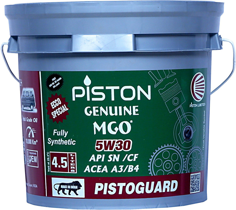 piston MGO 5W-30 API SN/CF ACEA A3/B4 For Eeco Car 4.5 L-P1 Full-Synthetic Engine Oil(4.5 L, Pack of 1)
