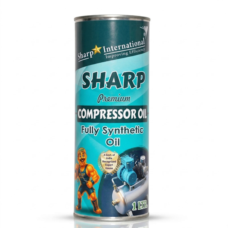 sharp international Sharp Premium Fully Synthetic Compressor Oil, High Performance Air Compressor Lubricant, Anti-Wear & Thermal Stable Oil for Industrial & Commercial Compressor Heavy Duty Engine Oil(1 L, Pack of 1)