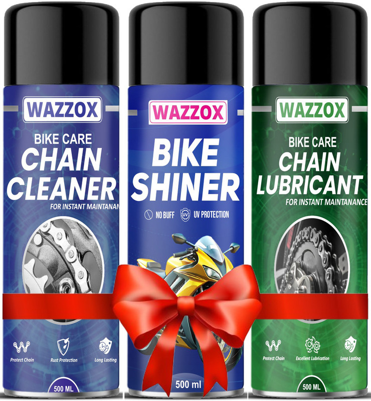 WAZZOX Combo Of Chain Cleaner, Chain Lubricant, Car & Bike Foaming Shiner Spray | Cleaning | Shines & Protects Chain Oil(1500 ml, Pack of 3)