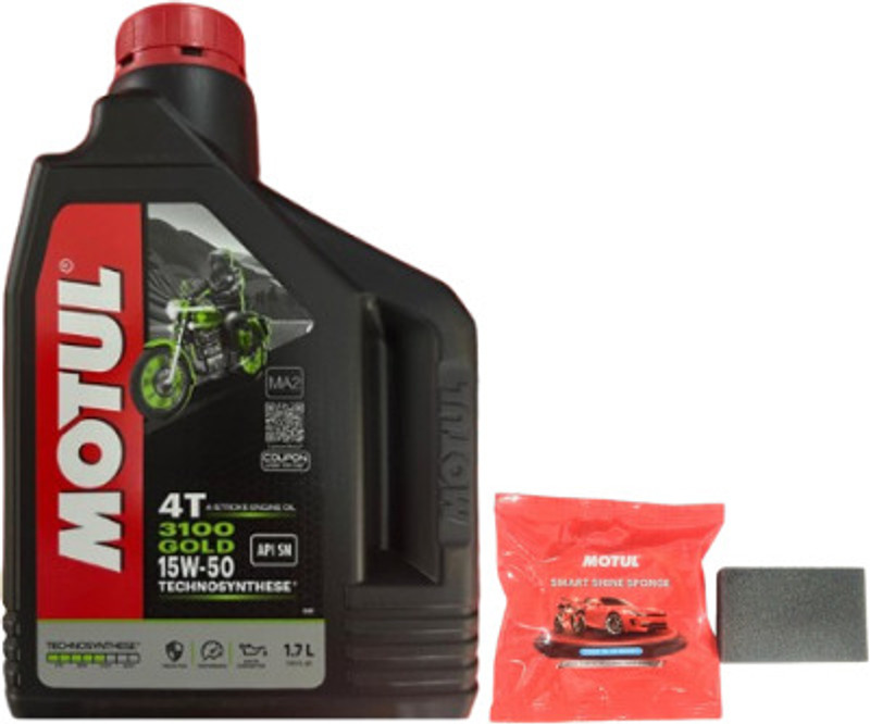 MOTUL 3100 4T Gold 15w-50 Engine Oil For Bikes with Smart Shine Sponge Combos Full-Synthetic Engine Oil(1.7 L, Pack of 1)