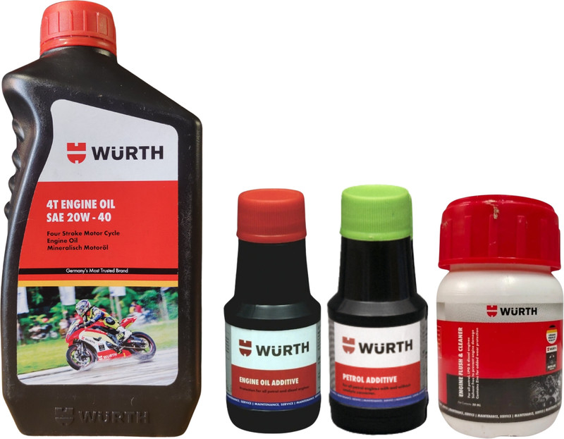 Wurth SAE 20W-40 1L & BIKE FLUSH_nx (ENGINE FLUSH,ENGINE OIL ADDITIVE & PETROL ADDITIVE) High-Mileage Engine Oil(1150 ml, Pack of 4)