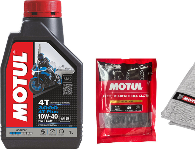 MOTUL 3000 10W40 FULLY SYNTHETIC ENGINE OIL 1 LITER WITH CLOTH COMBO 10W40 Full-Synthetic Engine Oil(1 L, Pack of 1)