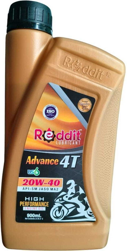 Reddit ADVANCE-4T-BS6 20W-40 HIGH PERFORMANCE OF BIKES [100-180CC] API-SM JASO MA2 Full-Synthetic Engine Oil(900 ml, Pack of 1)