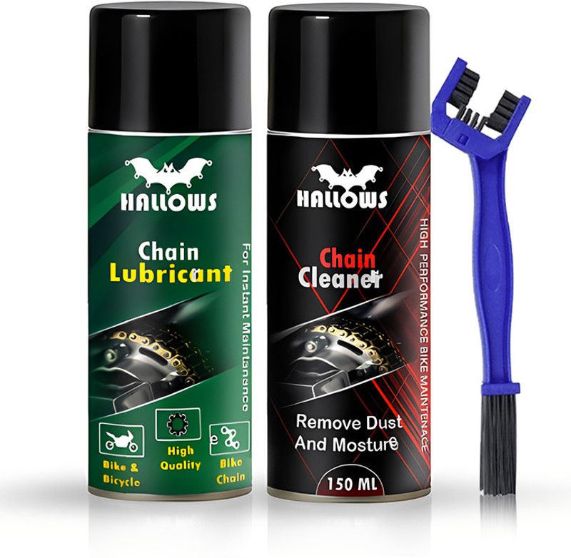 HALLOWS Cleaner + lubricant + Brush _01 ombo Of Bike Chain Cleaner-Spray With Cleaning Brush CHAIN LUBRICANT Brake Oil(300 ml, Pack of 3)