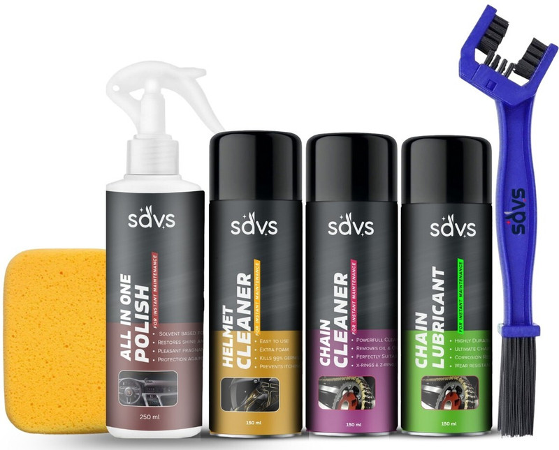 SAVS Combo of Chain Cleaner + Chain Lube + Helmet Cleaner + Bike Polish with Cleaning Brush Shines & Protects Chain Heavy Exterior Full Cleaning Kit Chain Oil(700 ml, Pack of 6)