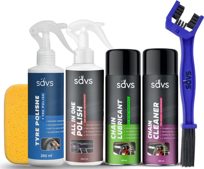 SAVS Combo of Chain Lubricant + Chain Cleaner + All in 1 Polish + Tyre Polish + Chain Oil(800 ml, Pack of 6)
