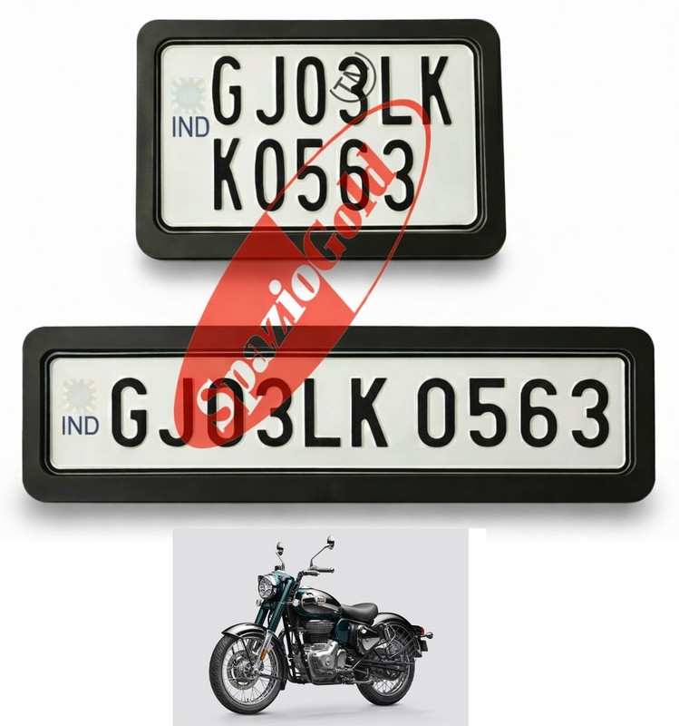 spaziogold Front & Rear Number Plate Frame Set Compatible with Royal Enfield Classic 350 Bike Number Plate(Plastic 30 cm x 12 cm)