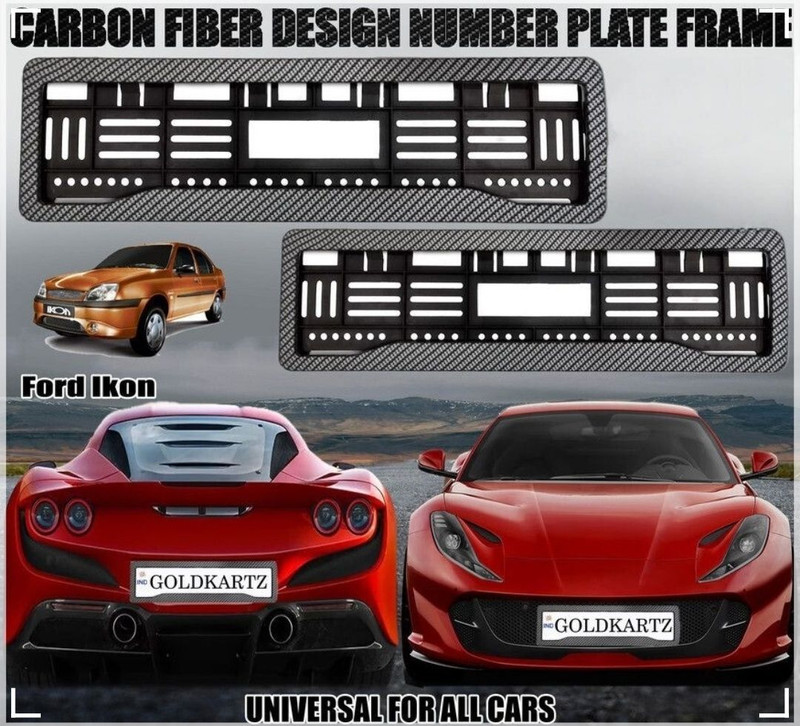 Gozonkart Carbon Fiber Design Number Plate Frame Holder for Ford Ikon for all Cars Bike, Car Number Plate(Plastic 14 cm x 51 cm)