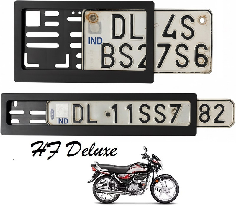 spaziogold HSRP Number Plate Frame for Hero HF Deluxe Bike | Black Front & Rear Set Bike Number Plate(Plastic 30 cm x 12 cm)