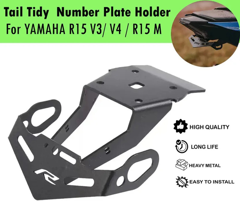 Allowing Heavy Material Tail Tidy Number Plate Holder for R15 V3 R15 V4 | R15M Bikes Bike Number Plate(Iron 10 cm x 5 cm)