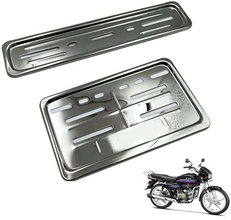 GLAM GRAB UNIVERSAL SILVER NUMBER PLATE FRAME FONT AND BACK Car Number Plate(Iron 30 cm  x  11 cm)