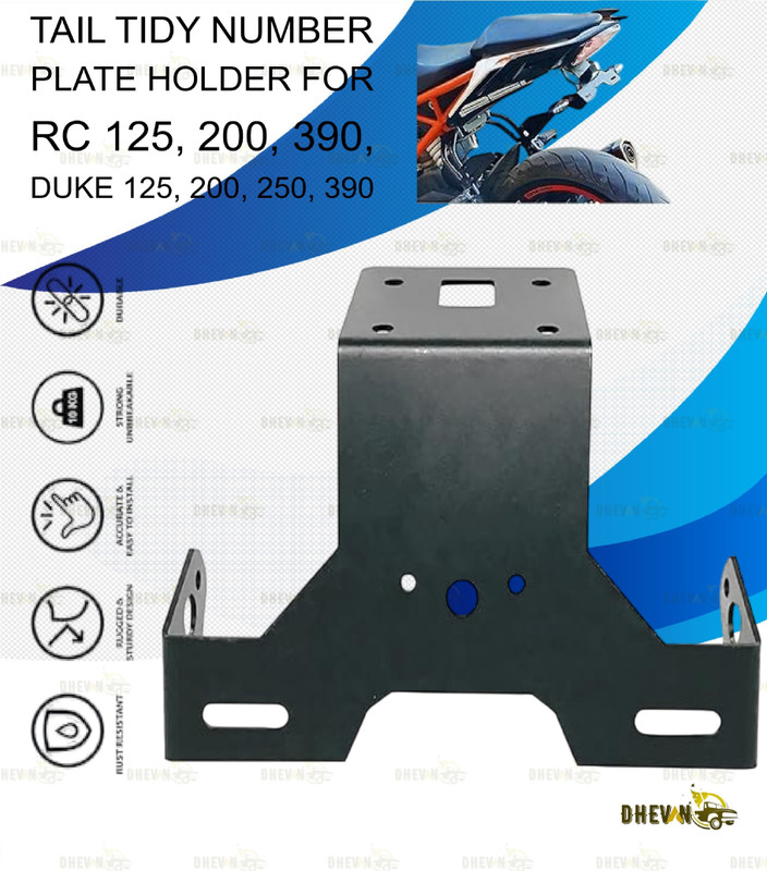 DheVan TT_1I Tail Tidy Number Plate Holder for KTM RC Duke 125 200 250 390 Heavy Metal Bike Number Plate(Iron 5 cm  x  19.5 cm)