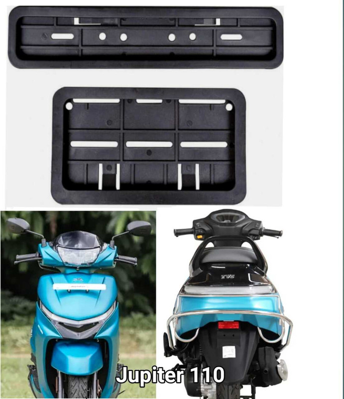 spaziogold Jupiter 110 Front & Rear Number Plate Holder Frame Set | Black ABS Plastic Bike Number Plate(Plastic 30 cm  x  12 cm)