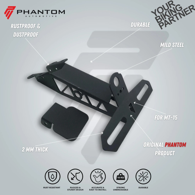 PHANTOM MT-15 V3 RACING Tail Tidy | Fender Eliminator | Bike Fairing Kit Bike Number Plate(Steel 15 cm  x  5 cm)