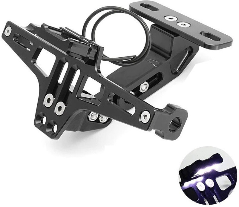 Otoroys Motorcycle Bike CNC Adjustable Angle License Number Plate Frame Holder Tail Tidy With LED (Black) Bike Number Plate(Aluminium 15 cm x 10 cm)