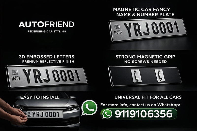 Autofriend MEGNETIC Car Number Plate(Aluminium 14 cm  x  2.5 cm)