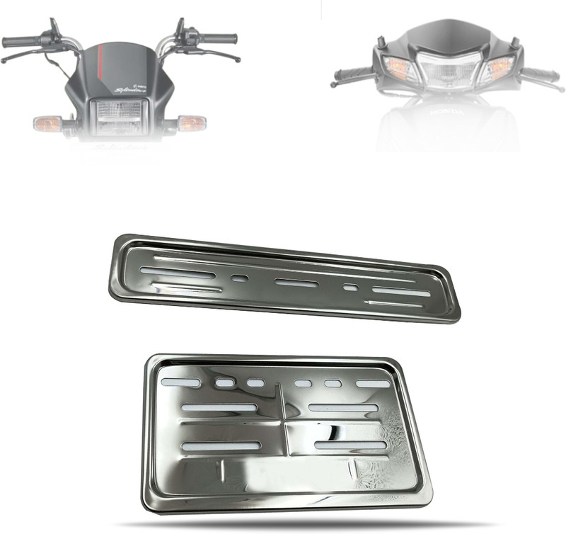 FATHER AUTO Metal Number Plate Frame Front Rear Silver Universal For Bike Sccoty & Scooter Bike Number Plate(Iron 5 cm x 5 cm)