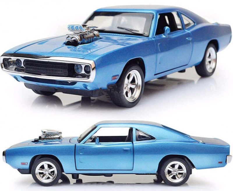 FUNABLO Fast & Furious 7 Diecast Metal Pullback Openable Doors Toy Cars with Light(Blue)