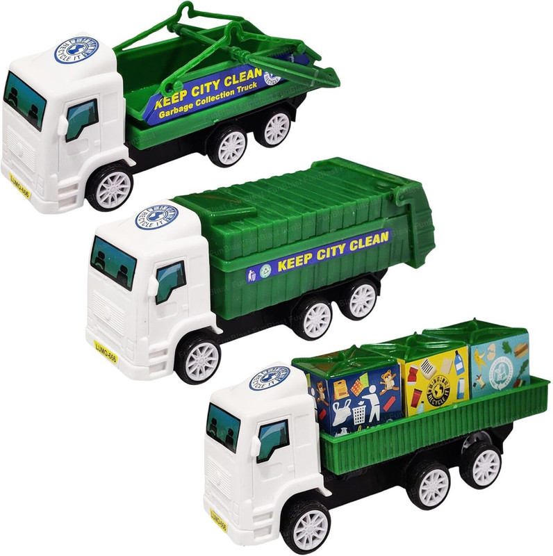 FunBlast Push & Go City Sanitation Truck - Set of 3 Pcs Garbage Vehicle for Kids 3+ Years(Multicolor)