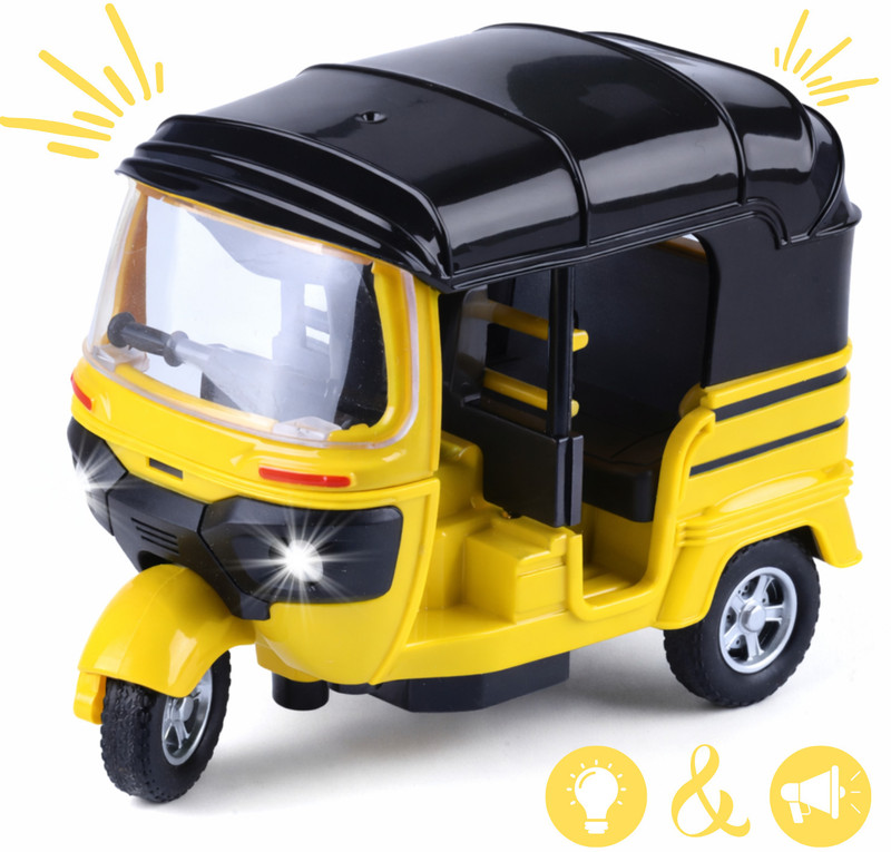 frendo Light & Sound Gully Auto Rickshaw Toy Pull back Play, Yellow(Yellow, Pack of: 1)